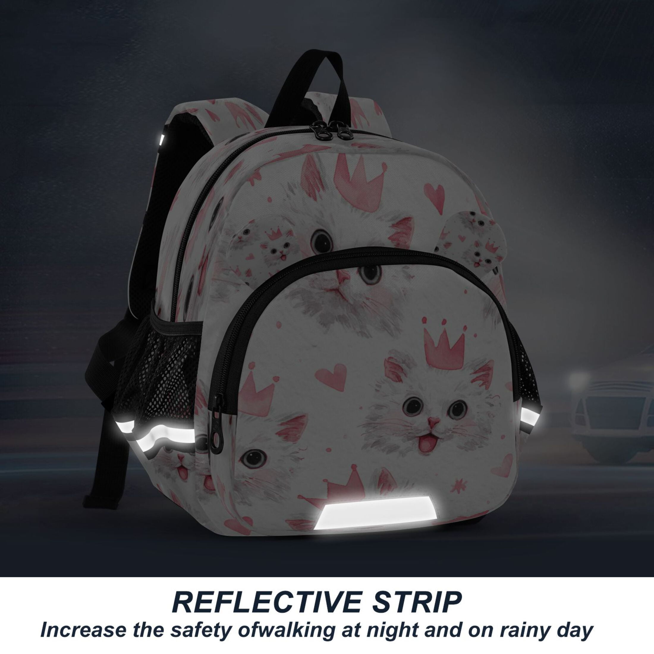 RMDQTR Adorable Ear-Print Backpack with Reflective Strip and Anti-Lost Leash Adjustable Shoulder Straps Mini Travel Backpack Cute Crown Cats