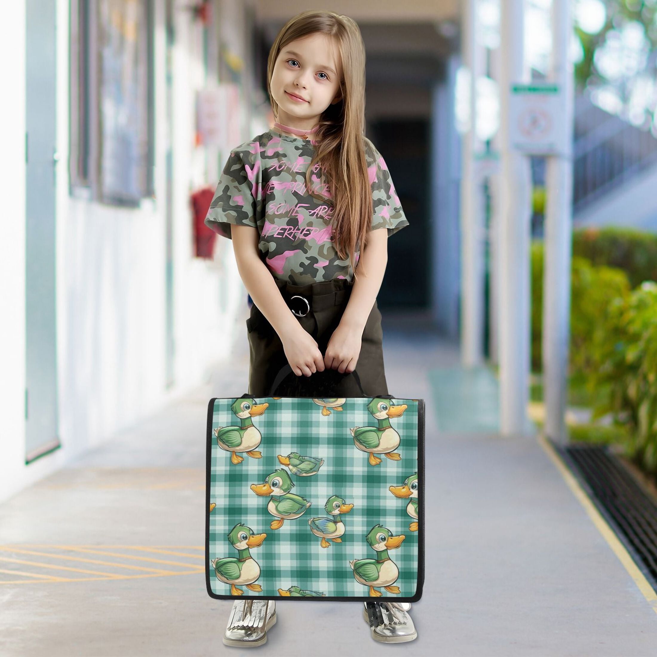 3 Ring Zipper Binder with Shoulder Strap Waterproof Trapper Keeper 2 Inch D-Ring 500 Sheets Capacity Cute Ducks on Plaid