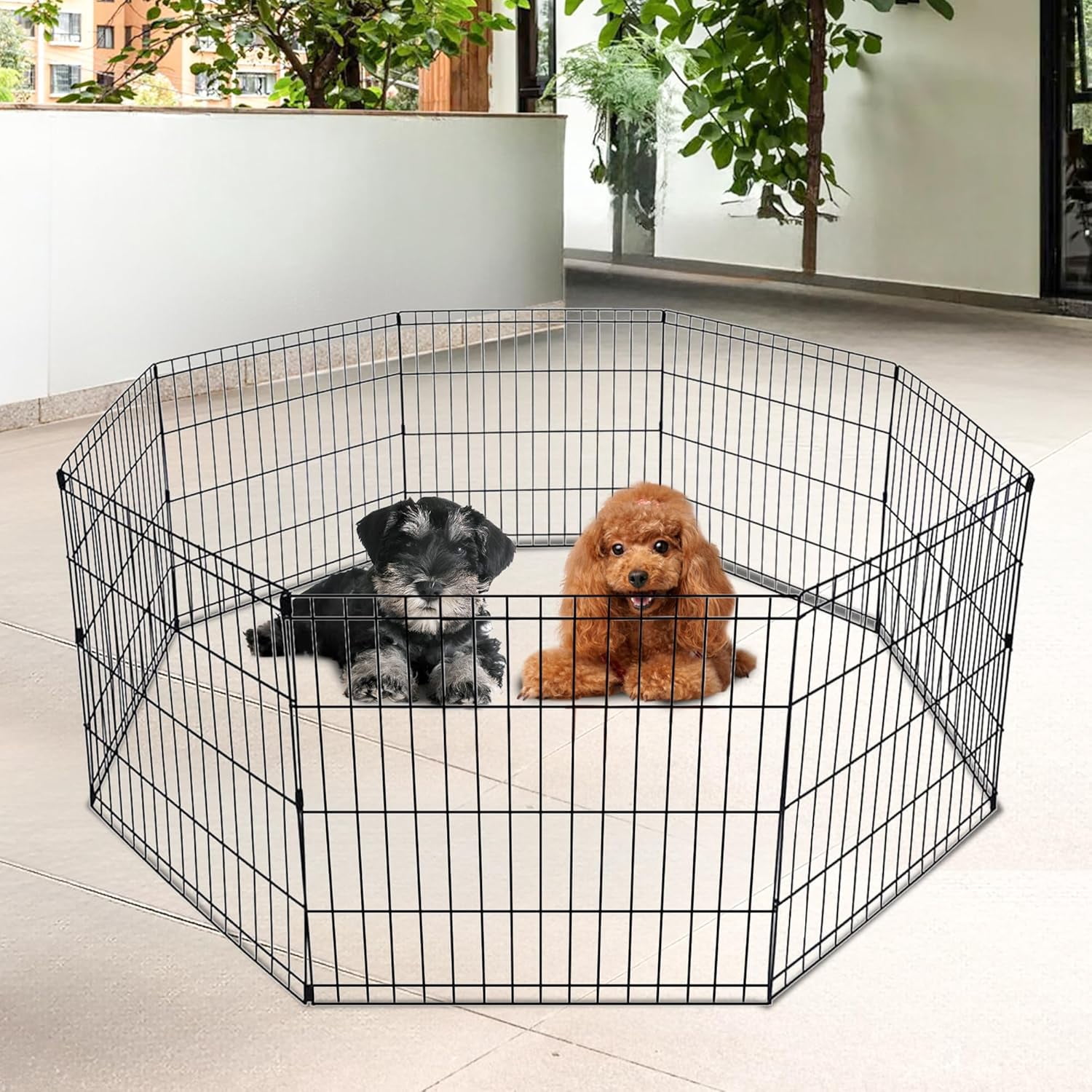 FDW 24 inch Dog Pen Playpen Puppy Pet Playpen 8 Panel Metal Portable Folding Animal Dog Fence,Black