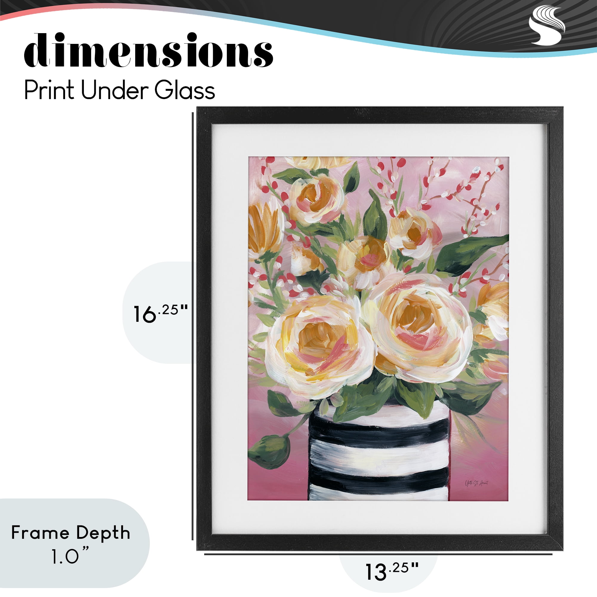 Stupell Industries Spring Blooms in Striped Vase Black Framed Print Under Glass, design by Yvette St. Amant