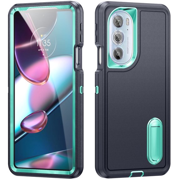 For Motorola Moto Edge 30 Pro 2022 Military Grade Dual Layer Shockproof Phone Case Build With Kickstand Dustproof Drop Proof Protective Cover for Moto Edge  2022 6.7"(Navy Blue/Light Blue)
