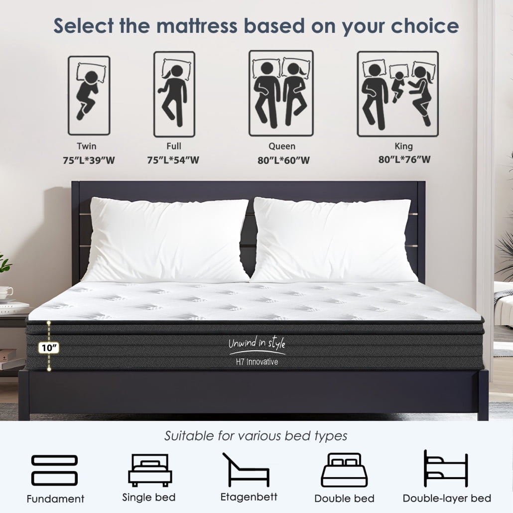 King Size 10-Inch Hybrid Mattress with Individually Pocketed Coils and Cooling Gel Memory Foam, Medium Firm Support for Back/Side Sleepers, 600 LB Weight Capacity