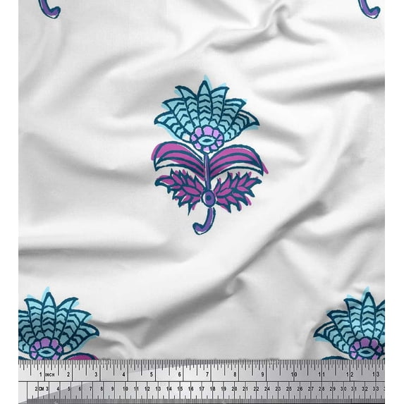 Soimoi Rayon Crepe Fabric Leaves & Floral Block Fabric Prints by Yard 46 Inch Wide