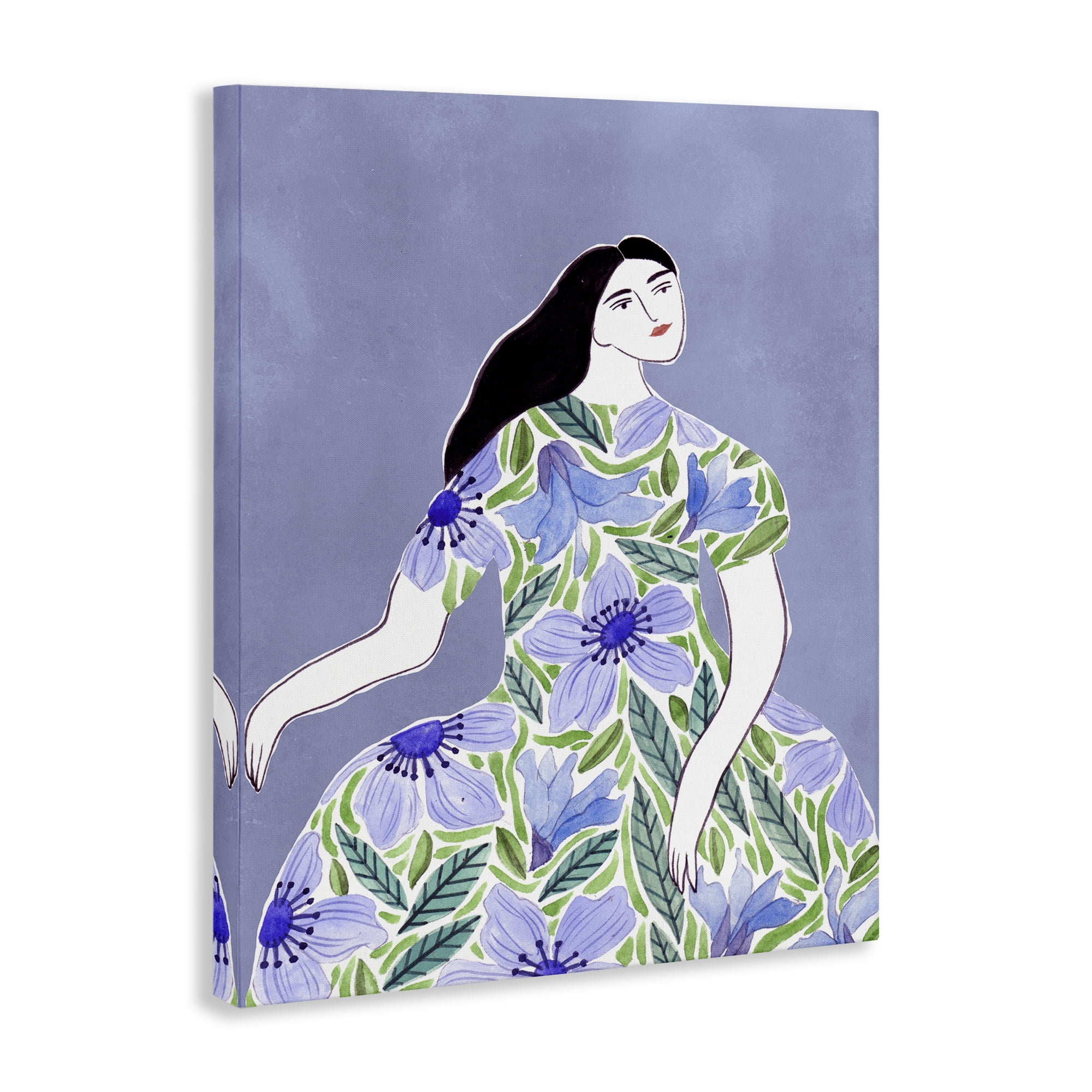 Stupell Industries Woman in Blue Floral Gown People Painting Wrapped Canvas Art Print Wall Art, 24 x 30