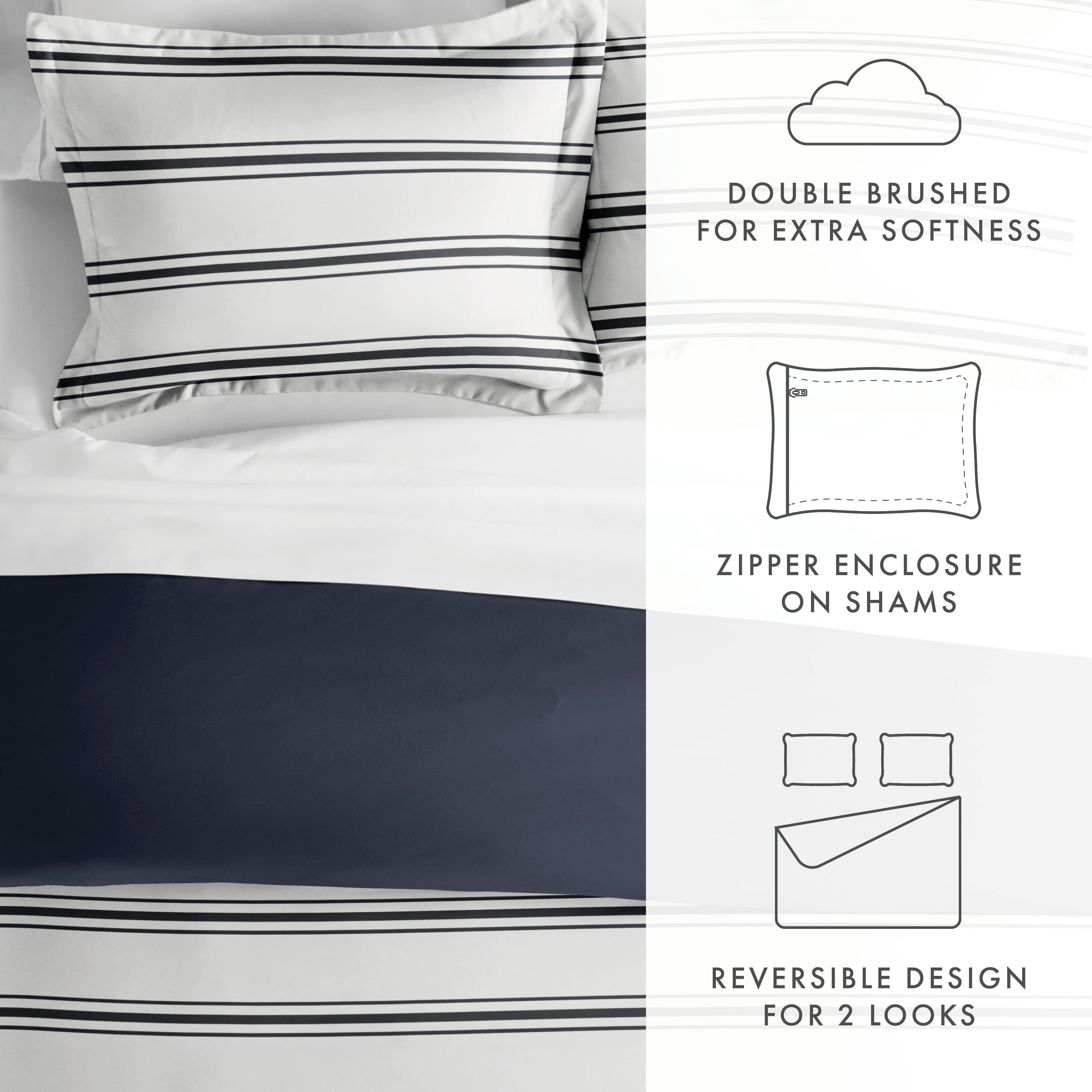 Noble Linens Navy Desert Stripe Reversible 3-Piece Duvet Cover Set, Full/Queen