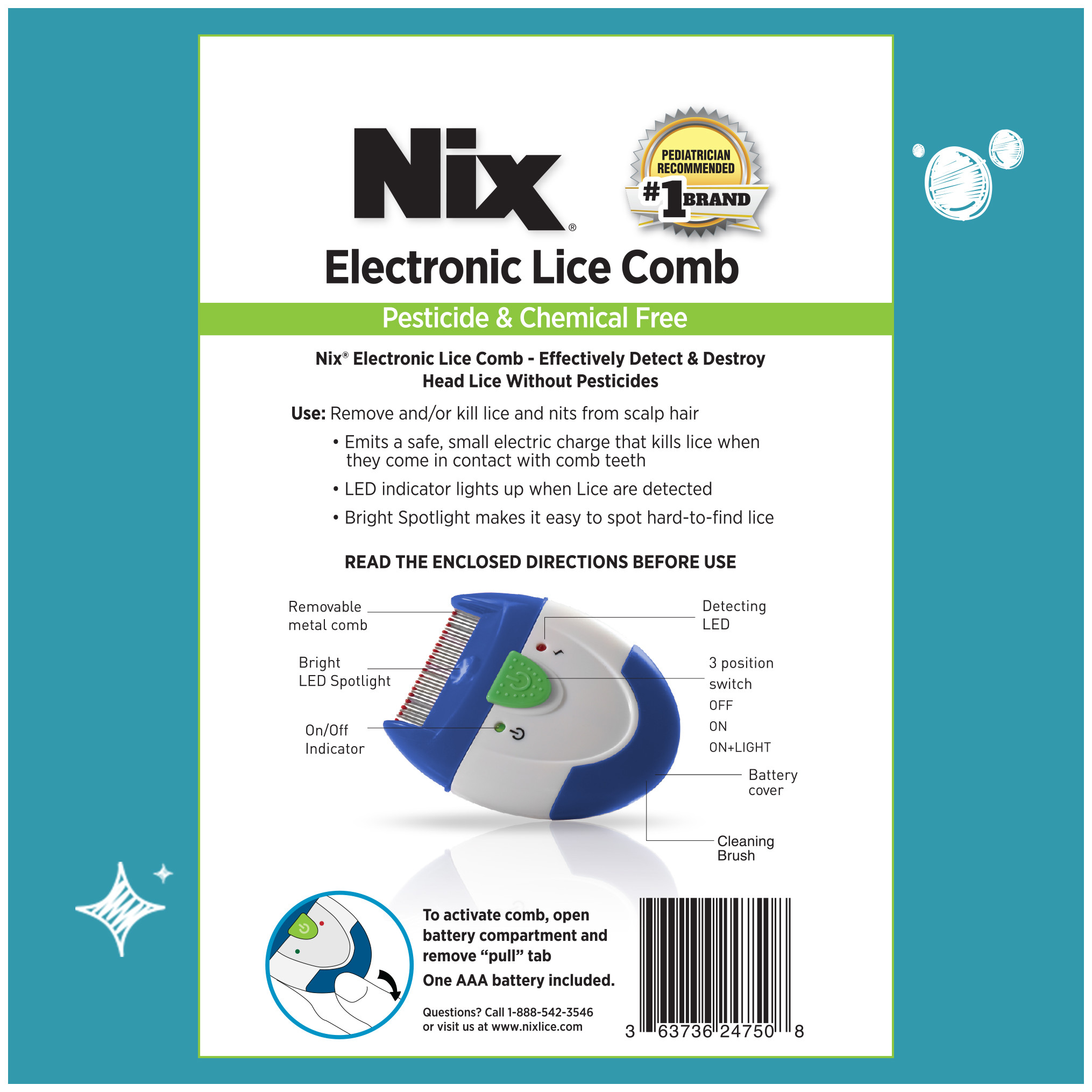 Nix Electronic Lice Comb, Instantly Kills Lice & Eggs and Removes From Hair - image 5 of 13