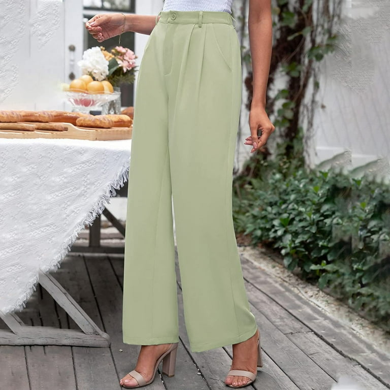 WTXUE Casual Outfits for Women Pantalones De Mujer Women s Wide Leg Pants for Work Business High Rise Dress Pants Trousers for Suit Trousers Full Length Olive green Walmart