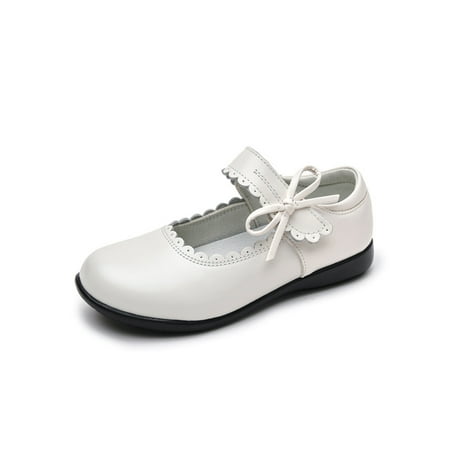 

Rotosw Girl s Dress Shoes Princess Flats Magic Tape Faux Leather Shoe Breathable Comfort Mary Jane Uniform Slip Resistant Loafers White 4Y