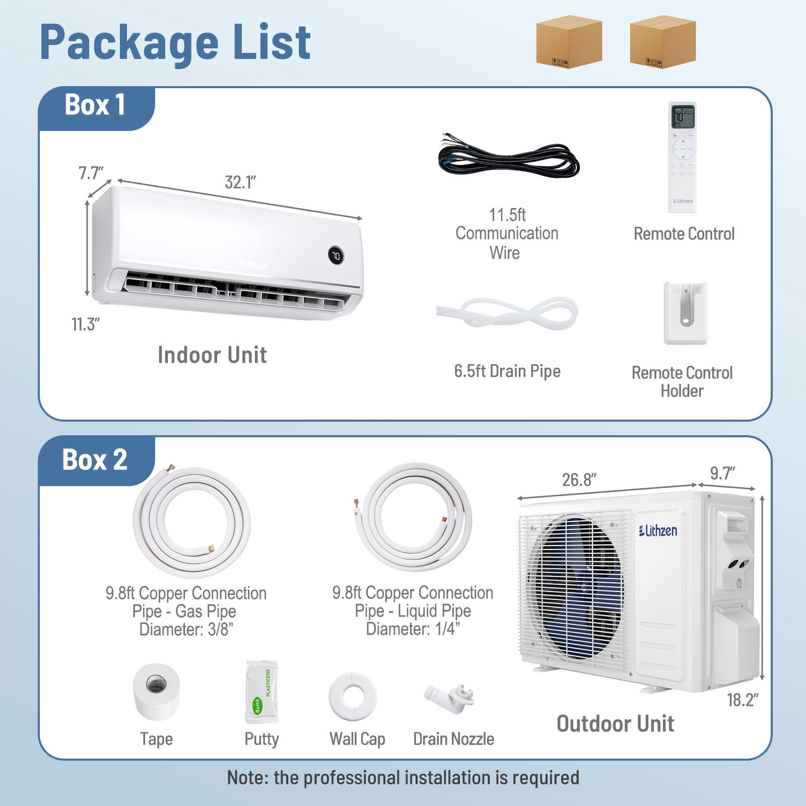 Lithzen 12000 BTU Mini Split Air Conditioner & Heater, 208/230V 18.2 SEER2 Wifi Enabled