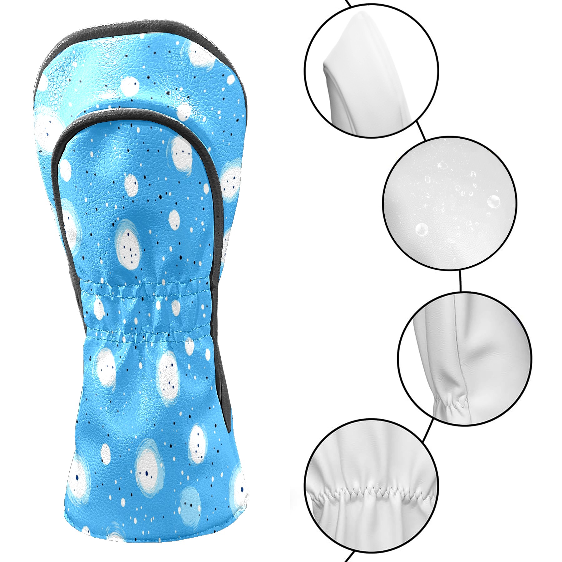 Golf Club Covers PU Leather Waterproof Head Covers for Fairway Woods Hybrids White Polka Dots