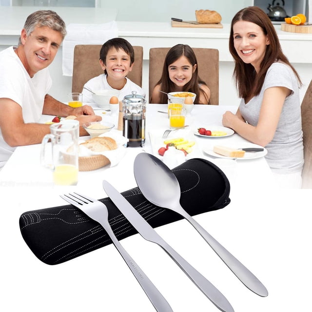 Dvkptbk Travel Cutlery Stainless Steel Fork Spoon Chopsticks Travel Camping Cutlery Eyeful 3Pc Home & Garden