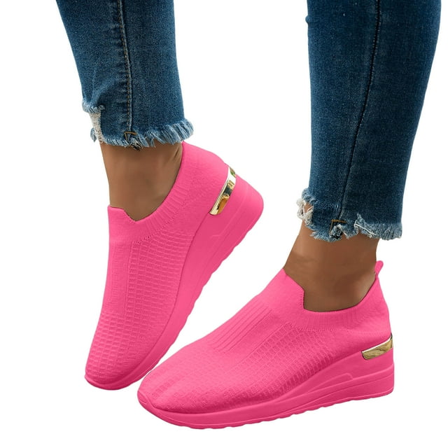 Chaussures de Marche à Enfiler à Talon Compensé Léopard pour Femmes, Confortables, en Maille Tissée Aérée, Plateforme, Mocassins, Espadrilles de Travail