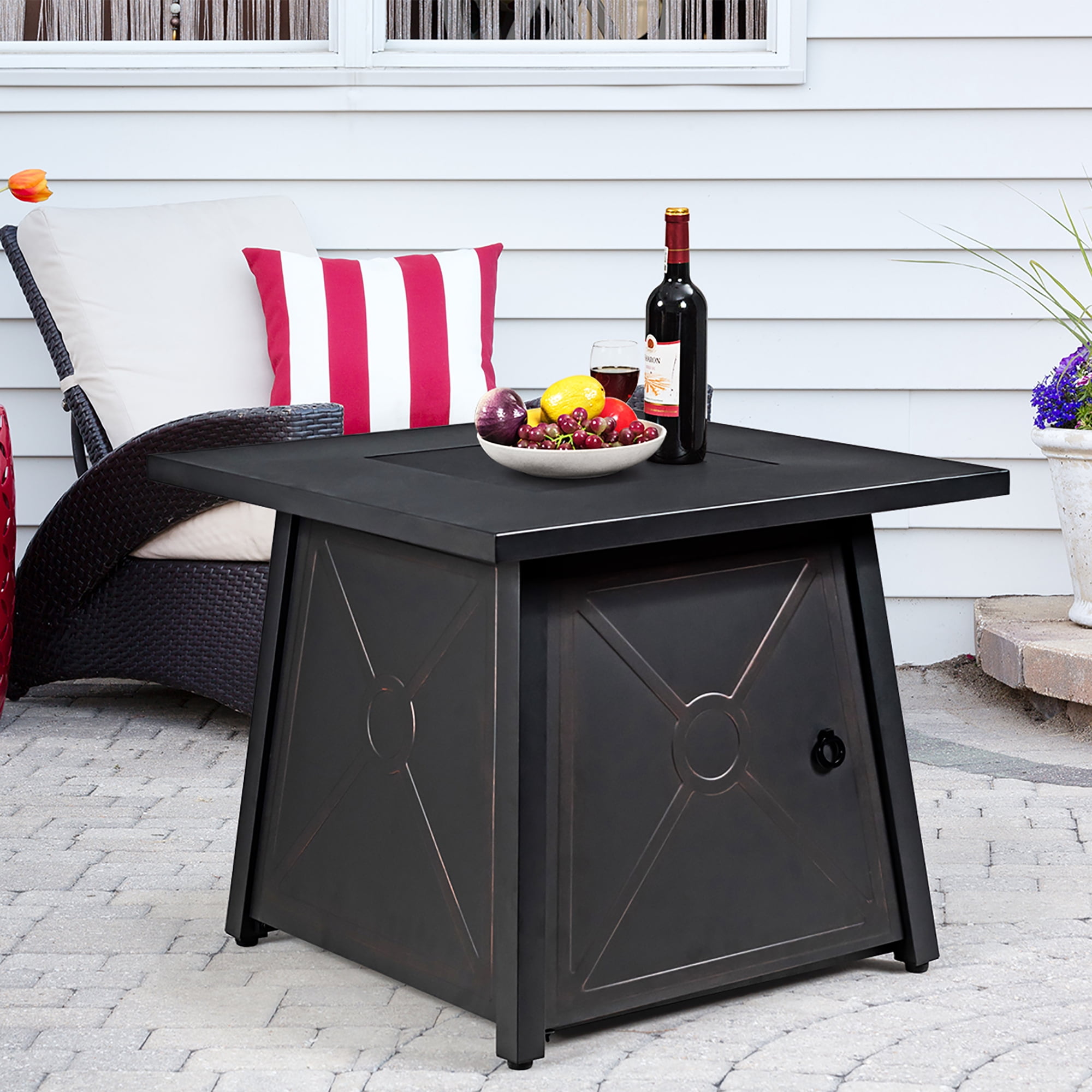 Costway 30'' Square Propane Gas Fire Pit Table 50,000 BTU W/ Waterproof Cover Lava Rock