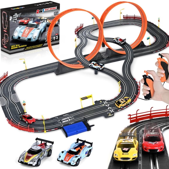 Set de pista de carreras de coches tragamonedas Letapapa con 4 coches para niños de 6 a 12 años