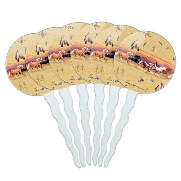 Palamino Horses Running Border Pattern Cupcake Picks Toppers Decoration Set of 6