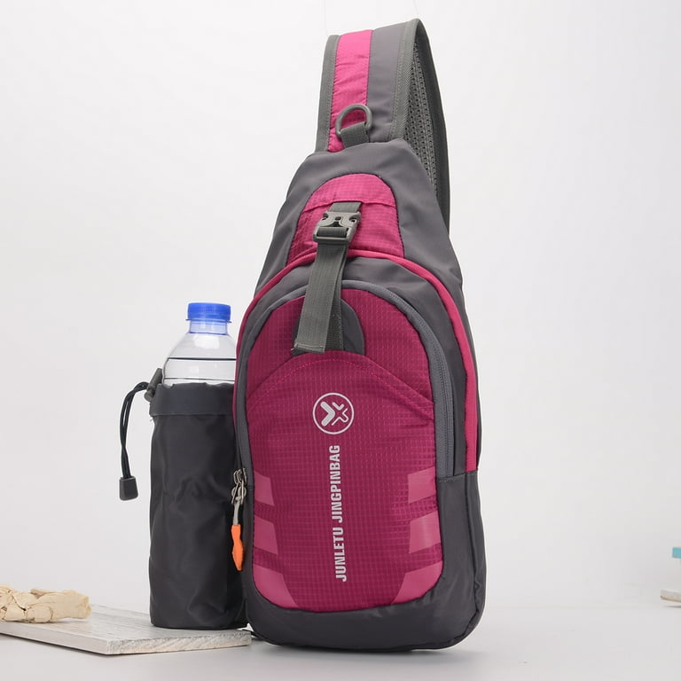 Sling Backpack Wear Resistant Waterproof Shoulder Chest Pack Crossbody Bag with Detachable Water Bottle Holder Pouch for Hiking Travel Rose Red Walmart