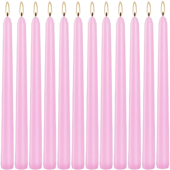 12 Pack Tall Taper Candles, Keismodye 25 cm (10 inch) Unscented Christmas Long Lasting Taper Candles for Dinner Table, Candlesticks, Advent, Vigil, Thanksgiving, Christmas Day (Pink)