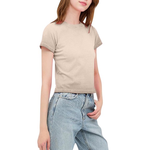 Sexlip Womens Short Sleeve Top Crew Neck Simple Design Soft Fabric Relaxed Silhouette for Daily Outfits Yellow M