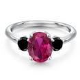 thumbnail image 3 of Gem Stone King 925 Sterling Silver Red Created Ruby and Black Diamond Engagement Ring for Women | 2.54 Cttw | Oval 9X7MM | Gemstone July Birthstone | Size 9, 3 of 6