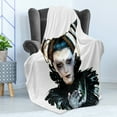 thumbnail image 4 of Fantasy Soft Flannel Fleece Throw Blanket, Portrait of a Gothic Lady with a Carnival Costume Black Lipstick and Hair Horns, Cozy Plush for Indoor and Outdoor Use, 50" x 70", White Black, by Ambesonne, 4 of 5