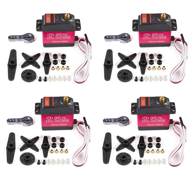 Waterproof 25KG High Torque Digital Servo with 25T Arm, 180° Rotation, CNC Metal Gears, Anti-Block/Burn Protection, 4.8-6.8V for RC Cars/Crawlers/Robots, Ideal for Robotics Development, 4-Pack in