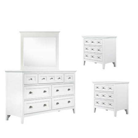 4 Piece Set With Mirror Dresser And Set Of 2 Nightstand In White