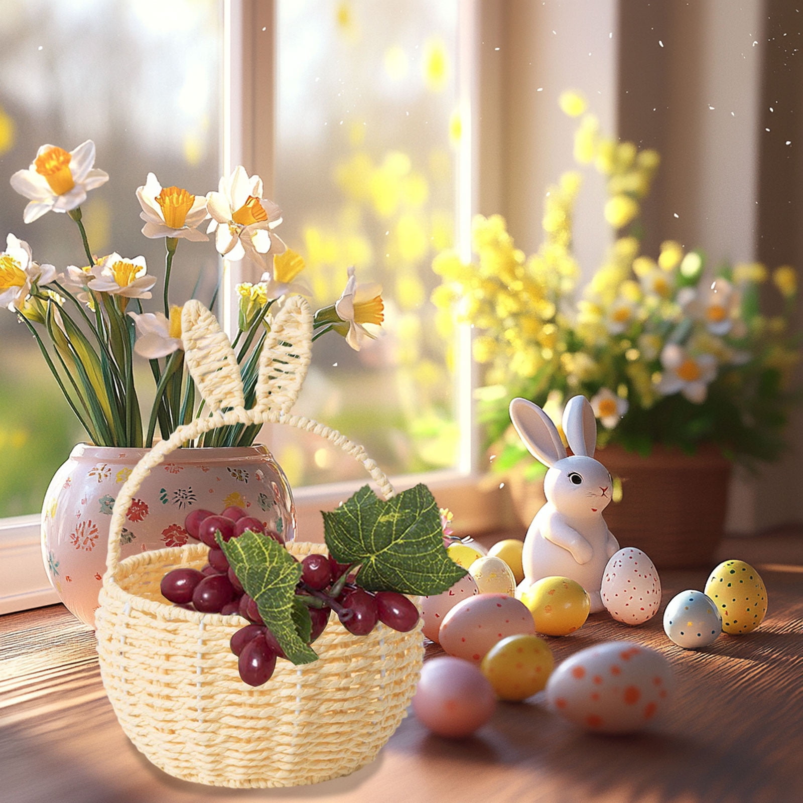 3 Packs Easter Bunny Basket with Long Ears Woven Storage Tote Bag for Easter Eggs Decorations Kids Gift Organizer Home Party Basket 26x20x16cm