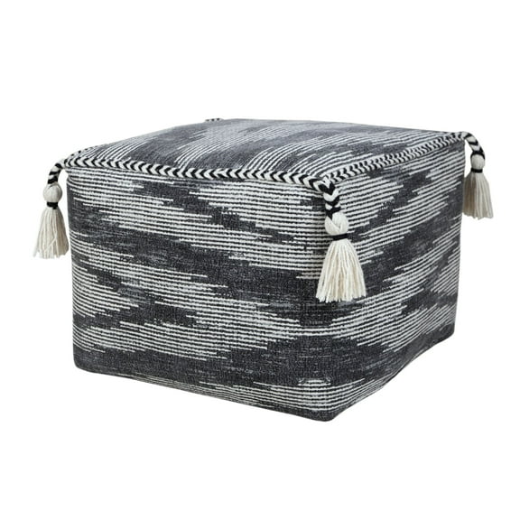 Laddha Home Designs 18" Black and Gray Electrostatic Geometric Handcrafted Square Pouf Ottoman