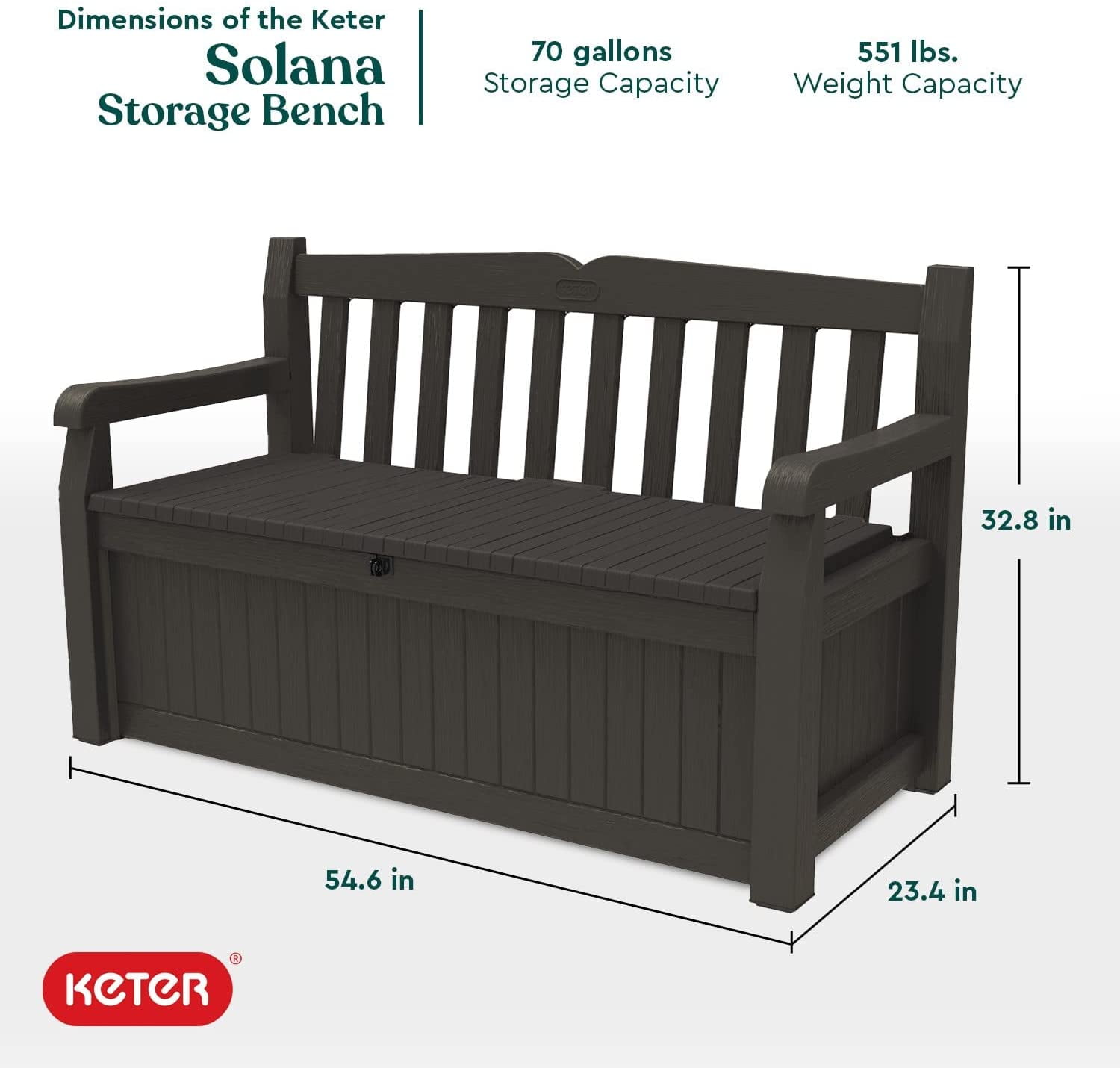 Keter 250294 Solana 70 Gallon Comfy Outdoor Utility Storage Bench Walmart