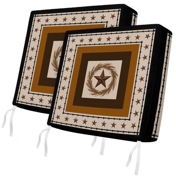 Outdoor Patio Cushion Covers 2 Pack Weatern Texas Star Brown Chair Pads Slipcovers with Ties & Zipper Waterproof Seat Cover Rustic Wheat Ears Seat Cushion Covers for Outdoor Couch Sofa 22x20 Inch