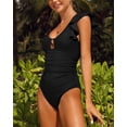 thumbnail image 3 of Alove Deep V Neck Flounce One Piece Swimsuit Ladies Solid Plunging Beachwear Bathing Suit, 3 of 5