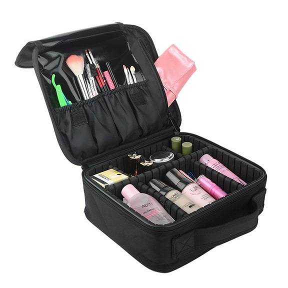 Raindrops Professional Makeup Train Case Cosmetic Portable Travel Cosmetic Bag with Adjustable Dividers - Size S(Black)
