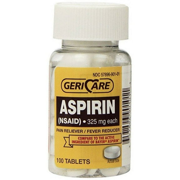Geri Care Aspirin Tablets, Pain Reliever/Fever Reducer, 325 mg (2 Bottles of 100)