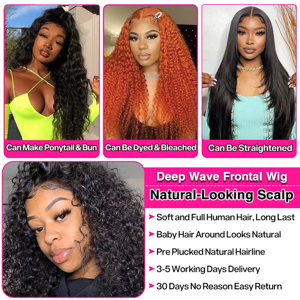 Deep Wave Frontal Wigs Human Hair 13x6 Deep Curly HD Transparent Lace Front Wigs For Women 200% Density Lace Wigs Pre Plucked with Baby Hair