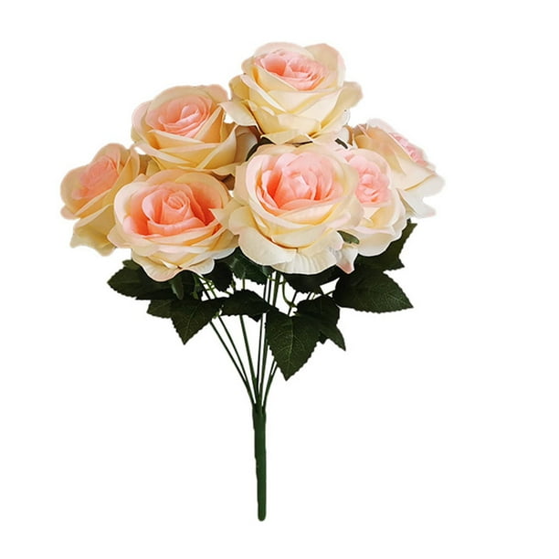 Ramo de novia de boda de flor de rosa artificial de 10 cabezas, ramo de flores de simulación de oficina en casa, rosa falsa, champán sidaley HA7036-02B