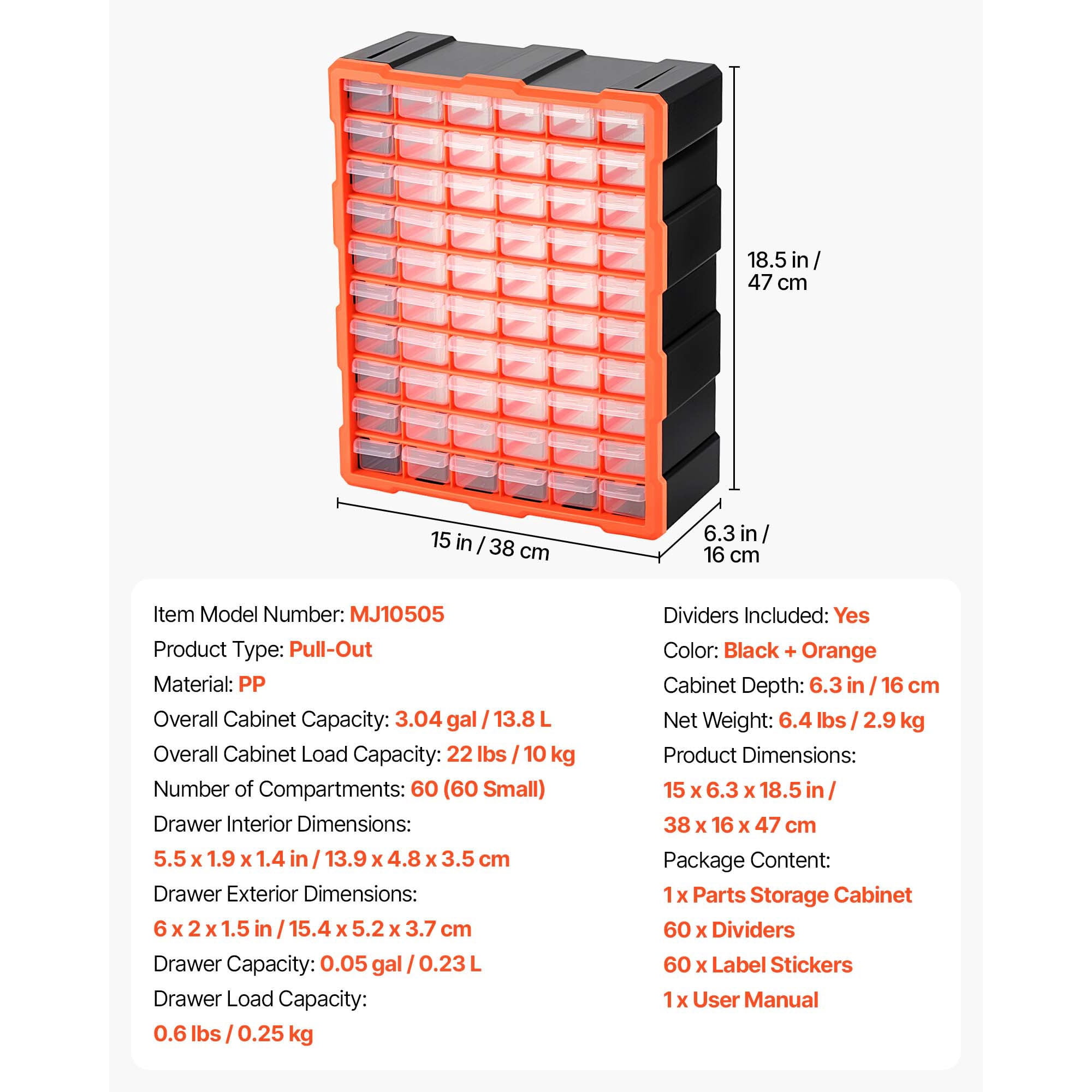KFFKFF 60-Drawer Plastic Storage Organizer, Stackable Cabinet for Garage and Workshop, Wall-Mountable Organizer for Small Items like Hardware, Beads, Screws, Crafts, and Building Bricks