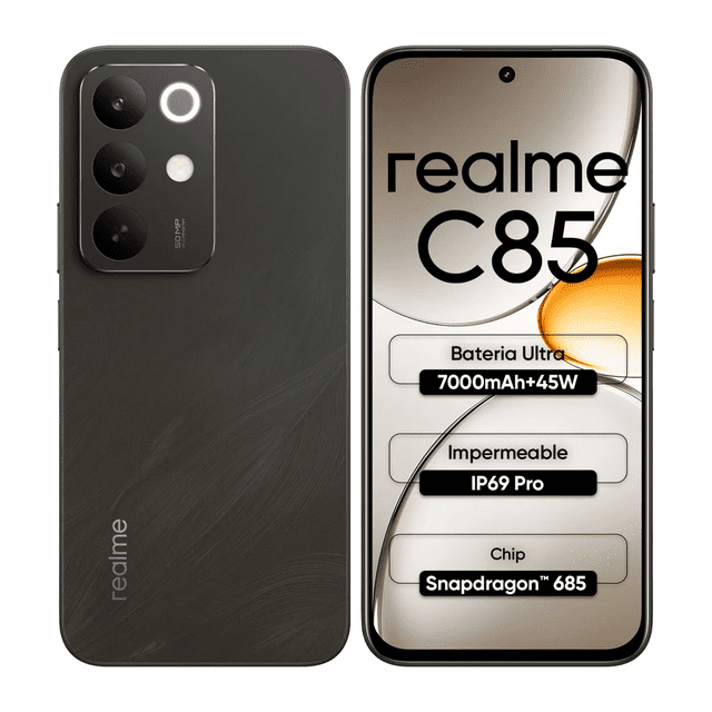 Realme C85 8GB RAM 256GB Smartphone Pantalla 6.8" 144Hz Celular Android Batería 7000mAh Carga 45W Snapdragon 685 Cámara 50MP, Negro