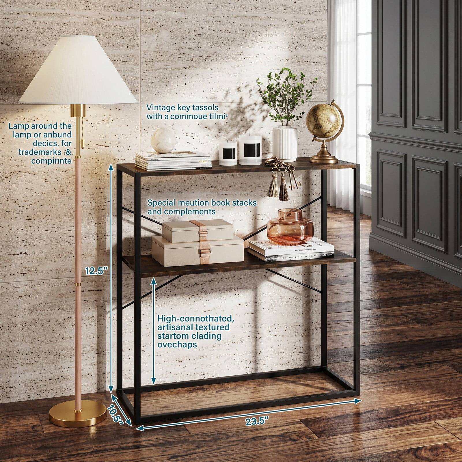 Furnibear 36 Inch Console Table 2-Tier Entryway Table with Wooden Open Shelves and Metal Frame for Hallway, Rustic Brown
