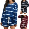 thumbnail image 2 of Women's Tie-Dye Pajama Sets Long Sleeve Tee Tops and Ruffle Short PJ Set Loungewear Nightwear Sleepwear, 2 of 8