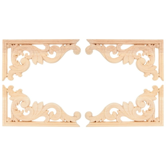 NUOLUX 4Pcs Carved Wood Trim For Corners Square Khaki 13*7Cm