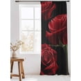 thumbnail image 3 of Sheer Curtains 96 Inches Long, Red Rose Semi Sheer Curtains Light Filtering Window Treatment, Vintage Abstract Garden Flower Floral Black Privacy Voile Drapes for Living Room Bedroom 52x96 Inch, 3 of 7