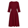thumbnail image 3 of Ohufall Women's Dresses Long Sleeve Round Neck Flowy Midi Dress Solid Color Vacation Fashion Dress, 3 of 6