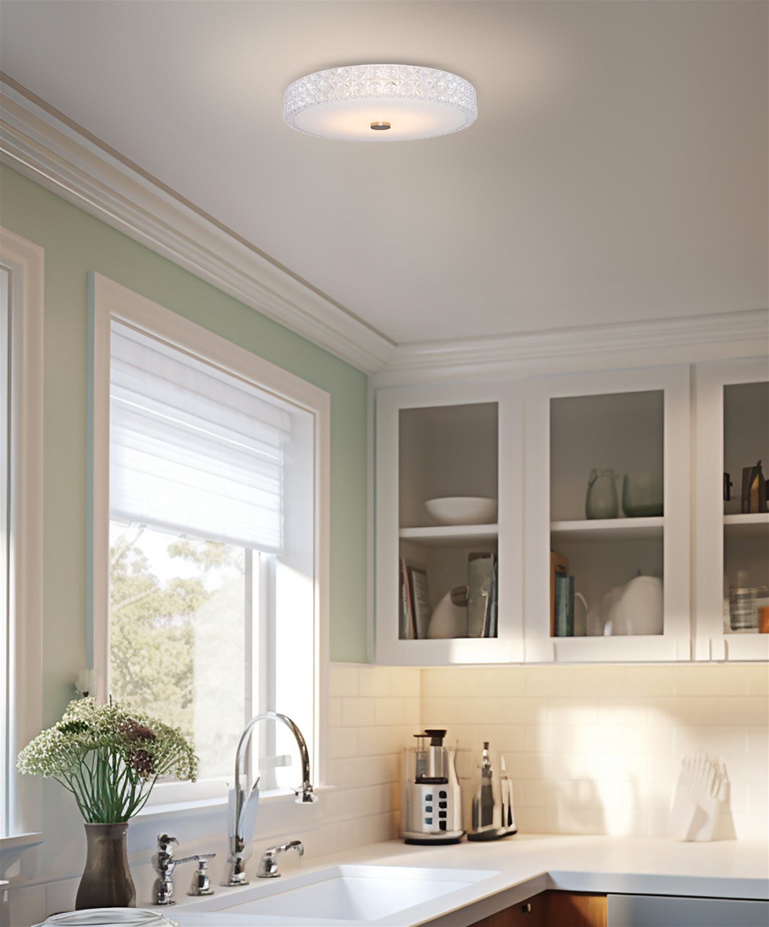 Kira Home Maxine 15" Integrated LED Crystalline Flush Mount (25W), 3000K Light Low-Profile Crystal Ceiling Light, Heavy