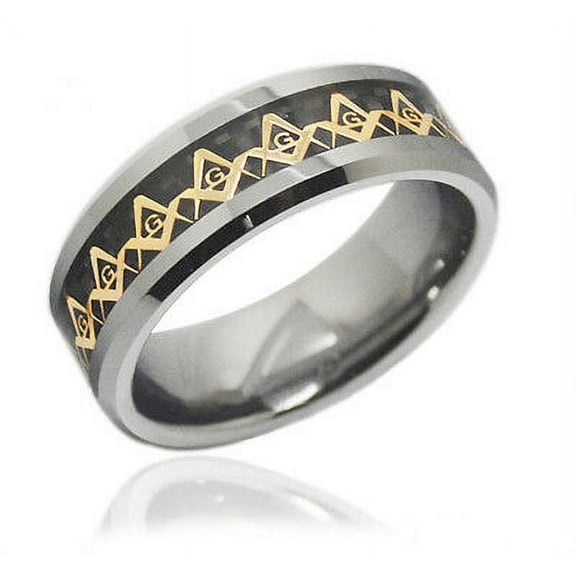 Free Mason Ring - Freemasonry Style Tungsten Silver - Black & Gold Masonic Rings