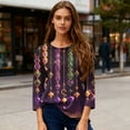 thumbnail image 4 of Resicozy Mardi Gras Shirts for Women 2026 Mask Graphic Tees 3/4 Length Sleeve Fashion Carnival Party Blouse Crewneck Pullover Top Purple S, 4 of 5