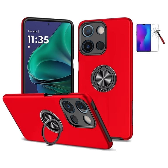 Phone Case for Motorola moto g stylus (2026)/ moto g stylus 2025 , Red Ring Stand Hybrid Case Cover Tempered Glass