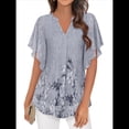 thumbnail image 1 of Blusas de Corta con Cuello en V para Mujer, Blusas Florales de Doble Capa de , Túnicas, Tops Estampado de Flores Grises S, 1 of 9