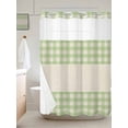 thumbnail image 6 of No Hook Shower Curtain with Snap in Liner, Sage Green Buffalo Plaid Waterproof Bath Curtain Double Layers with See Through Top Window, Geometric Check Linen Texture Hotel Shower Curtains 60x72in, 6 of 9