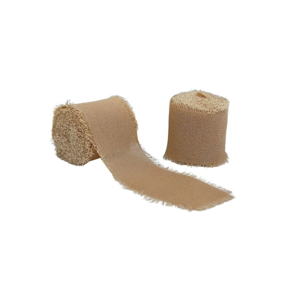 Beige Chiffon Ribbon for Crafts - 1 1/2" x 5 Yards, 2 Rolls, Wedding, Reception, Bridal Shower, Embellishments, Valentine's Day, DIY, Gift Bow, Hair Bows, Christmas