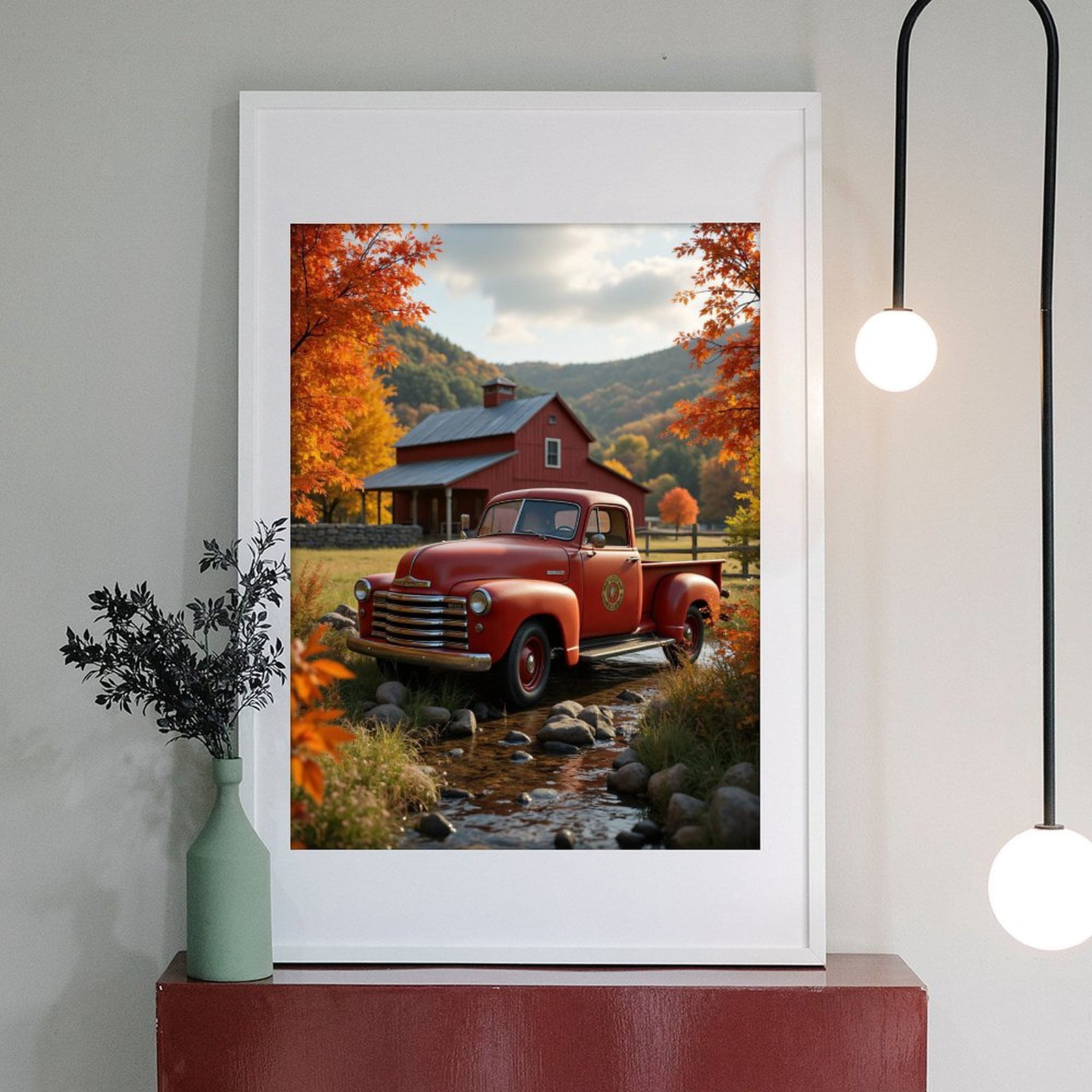 Diamond Art Kits for Adults - 5d Red Truck Autumn Barn Stream Diamond Painting for Adults, Diamond Art for Adults Beginners, Diamond Painting Kits for Adults for Home Wall Decor